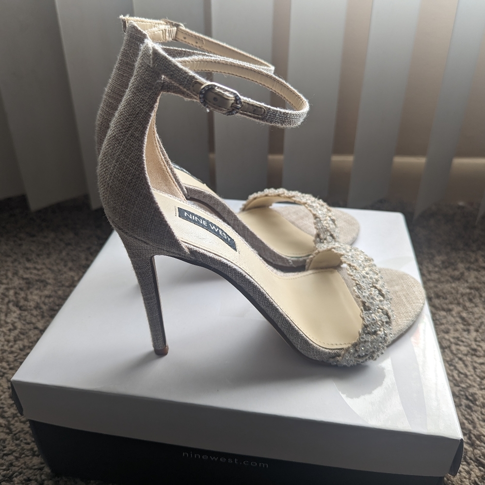 Nine West Morelov Heeled Sandals, Color - NATURAL CRYSTAL, Size 7.5